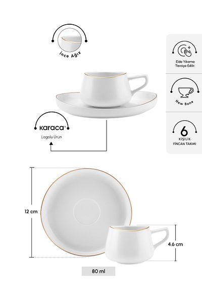 Karaca Hole Porzellan Kaffeetasse Set für 6 Personen 90ml