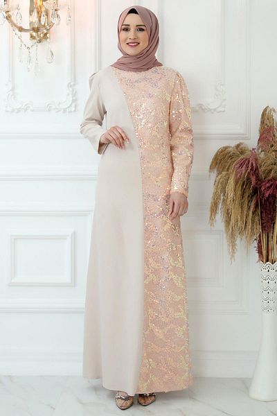 Modaviki Sequined Evening Dress Powder ISR856