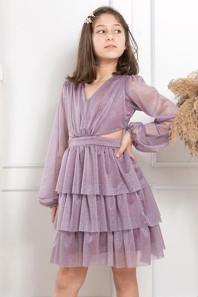 Modaviki Frilly Glittery Tulle Children's Evening Dress Lilac Mdv308