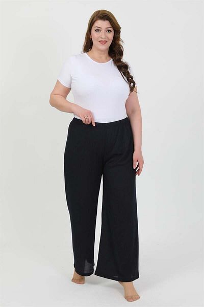 modaserdem Mdsrdm Women's Plus Size Wrinkled Trousers-Navy Blue