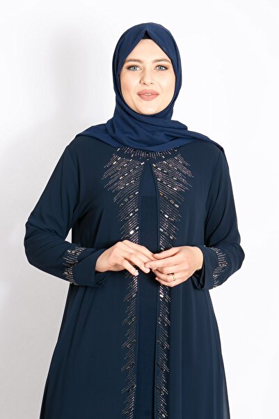 Modaviki Βραδινό φόρεμα με λεπτομέρεια από πέτρα Ναυτικό μπλε MDA2224