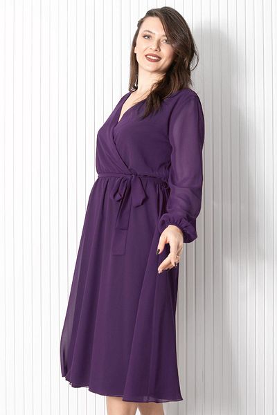 Fahima Belt Detailed Chiffon Evening Dress Purple FHM916