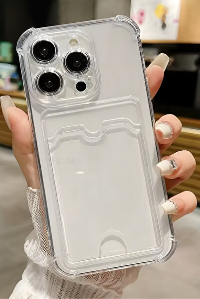 Fibaks Apple iPhone 15 Pro Max Kılıf Kamera Koruma ve Köşe Korumalı Kartlıklı Cüzdanlı Darbe Emici Kapak