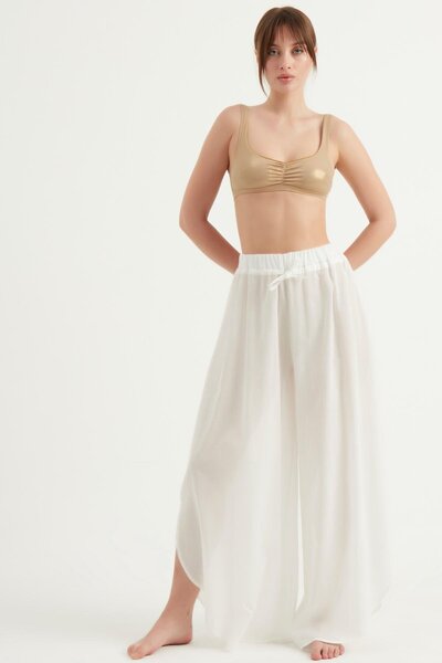 Fahima Штани з еластичним поясом і розрізом з боків, білі 3025