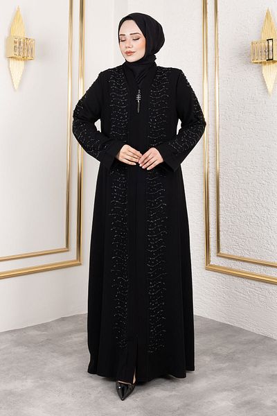 Tesettür Dünyası Λεπτομέρεια Wave Stone Abaya TSD250166 Μαύρο