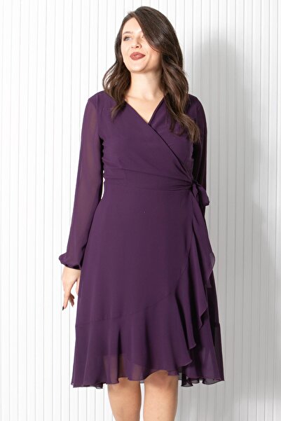 Fahima Βραδινό φόρεμα σιφόν βολάν Μωβ FHM914