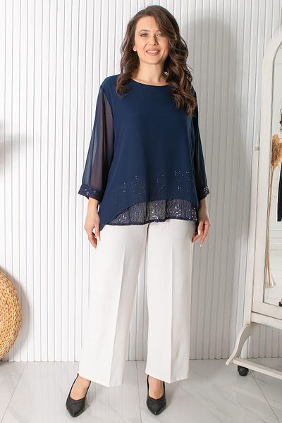 Fahima Navy Blue Chiffon Tunic - Sequin Detailed, FHM922