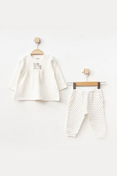 Aziz Bebe Baby Girl Rabbit Embroidered Sweatshirt Pants 2-Piece Bottom Top Baby Set 3 Months - 18 Months