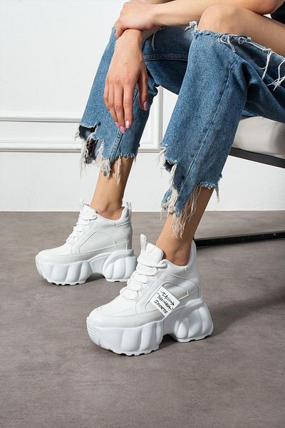 Modanizm Sienna White Wedge Heeled Sports Shoes