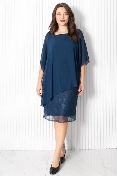 Fahima Βραδινό φόρεμα σιφόν με πέρλες Navy Blue Fhm908
