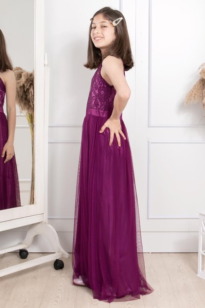 Modaviki Dantela Detaliata Tulle Rochie De Seara Copii Plum Mdv302