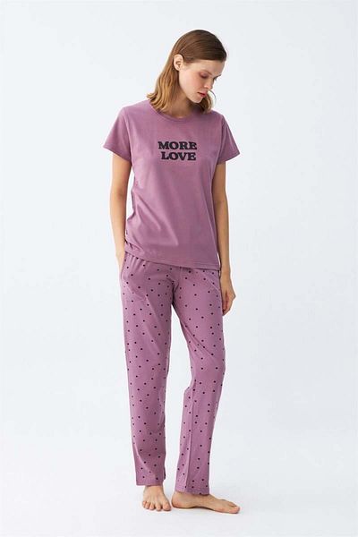 modaserdem Mdsrdm Women's Purple Star Pattern Combed Cotton Short Sleeve Pajamas Set