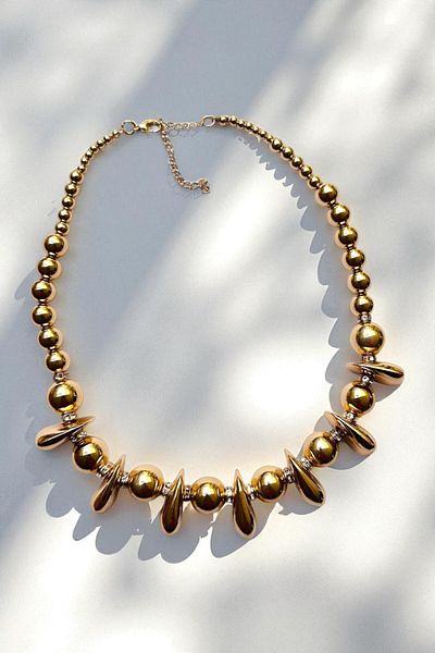PETEK AKSESUAR Metalized Drop Ball Stone Necklace