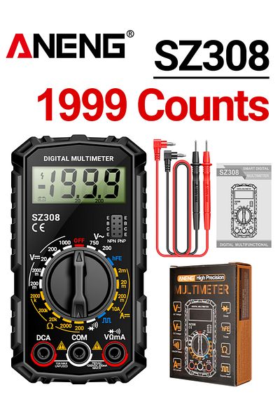 ANENG Sz308 Black Sz308 Square Wave Digital Tester 1999 Counts Hfe Triode Buzzer Multimeter Ac/dc Vo