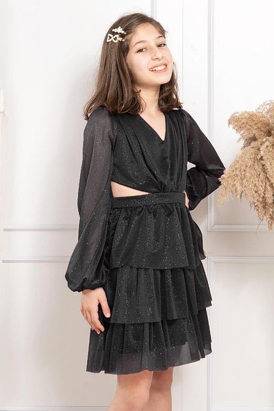 Modaviki Frilly Glittery Tulle Children's Evening Dress Black Mdv308