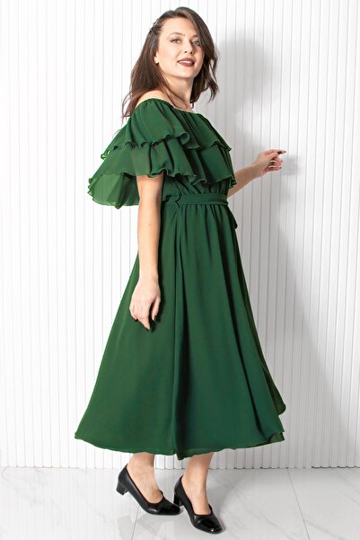 Fahima Karmen Collar Chiffon Evening Dress Emerald FHM918