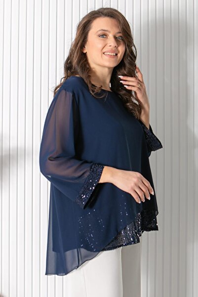 Fahima Navy Blue Chiffon Tunic - Sequin Detailed, FHM922
