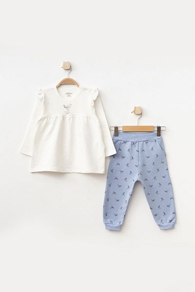 Aziz Bebe Baby Girl Animal Patterned Sweatshirt Pants 2-Piece Top and Bottom Baby Set 3 Months-36 Months