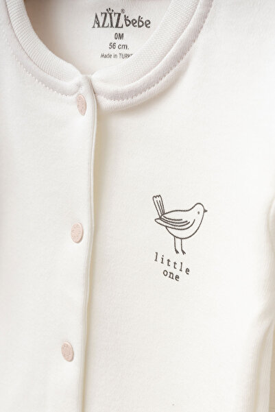 Aziz Bebe Baby Girl Bird Patterned Bodysuit, Trousers, Beret, 3-Piece Bottom and Top Baby Set 0 Months-6 Months