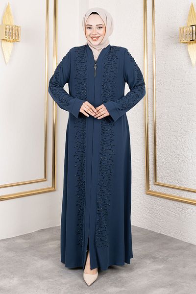 Tesettür Dünyası Wave Stone Λεπτομερής Abaya TSD250166 Βενζίνη