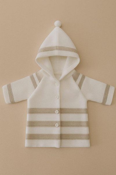 Cevval Striped Hooded Double Layer Knitted Baby Cardigan