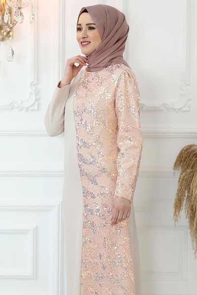 Modaviki Sequined Evening Dress Powder ISR856