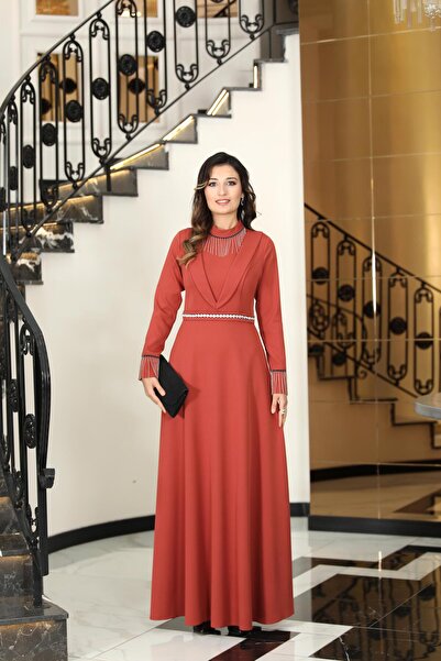 Modaviki Gamze Abiye Elbise Kiremit ELB48