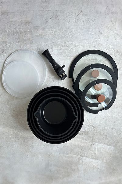 NEOFLAM Midas Black 11-Piece Detachable Safety Handle Nesting Induction Pot Pan Set