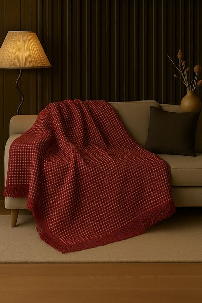 Rell Home Cotton Textured Ecru Sofa Shawl 170X220 cm – Fringed Tv Blanket & Decorative Sofa Cover