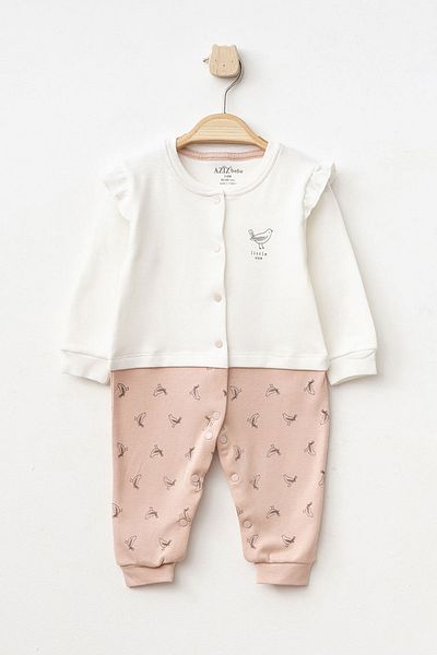 Aziz Bebe Baby Girl Snap Fastener Patterned Booties Jumpsuit 0 Month 6 Month