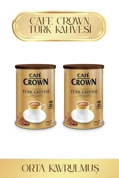 Cafe Crown Qualified Turkish Coffee 500g Metal Can 100% Arabica Coffee Beans (2 Pcs X 250g)