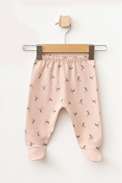 Aziz Bebe Baby Girl Bird Patterned Bodysuit, Trousers, Beret, 3-Piece Bottom and Top Baby Set 0 Months-6 Months