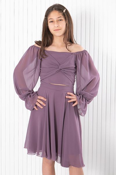 Modaviki Balloon Sleeve Chiffon Evening Dress Lilac MDV934
