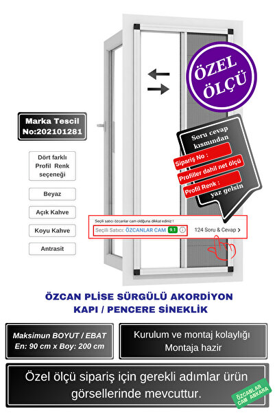 ÖZCAN 💥 90x200 Plise Pileli Sürgülü Sineklik 🚪 Kayar Akordiyon | Ahşap Pimapen Çelik Kapı Uyumlu