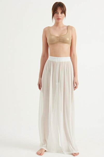 Yoncaekspres Elastic Waist Chiffon Trousers White 3026