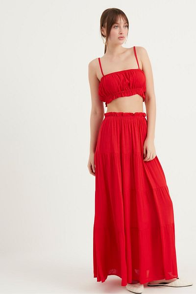 Fahima Thin Strap Wrapped Fabric Bustier Red 2129