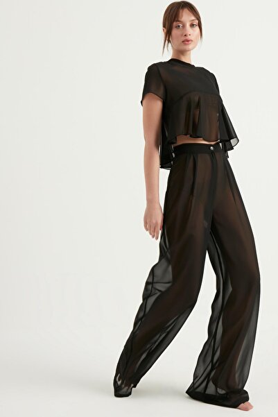 Genel Markalar Şifon Palazzo Pantolon Siyah 3021