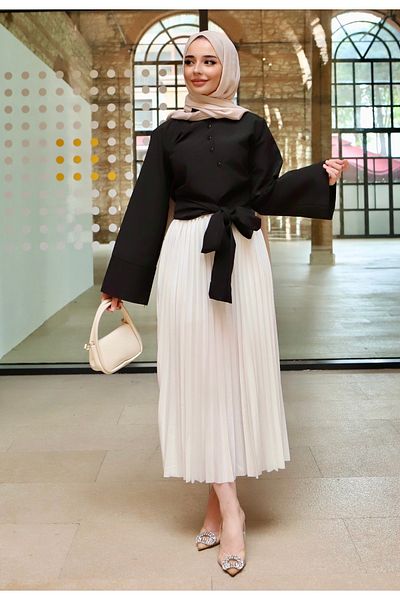 Miyalon Hijab Leather Look Women's Pleated Skirt