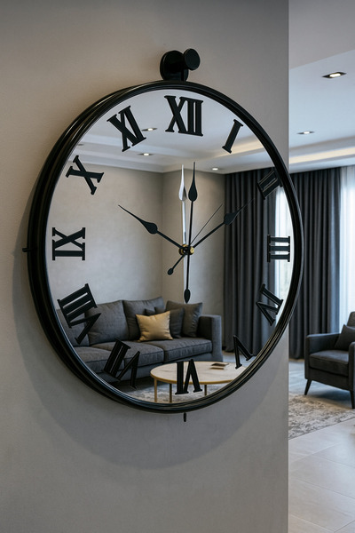 Mgs Duvar Saati Tinatti Black Saat Aynalı Duvar Saati Dekoratif Saat