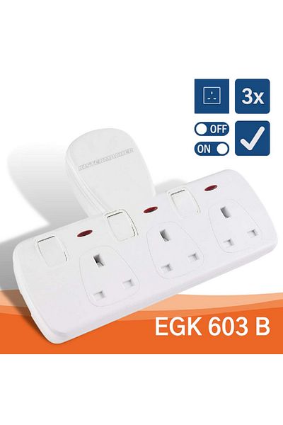 Kistenmacher 3250W 3-BS Socket Lightweight Fast-Charging Compact Wall Socket Adapter White