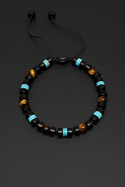 Seven Art Jewelry Natural Stone Bracelet, Turquoise Stone, Agate and Tiger Eye Bracelet, Men's Bracelet, Women's Bracelet, Sterling