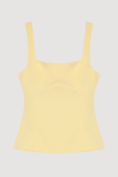 Quzu Square Neck Strap Blouse with Ribbon Detail on the Back Yellow