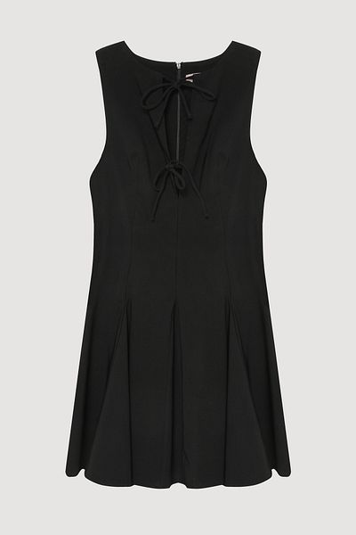 Quzu Bow Tie Flounced Mini Dress Black