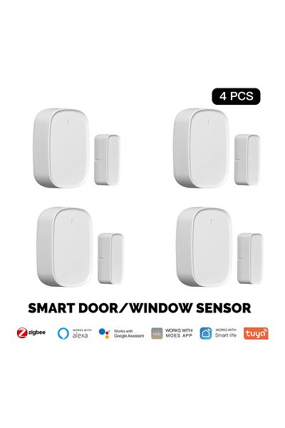 MOES White 4 Pcs Tuya Zigbee Smart Window Door Gate Sensor Detector Smart Home Security Alarm System