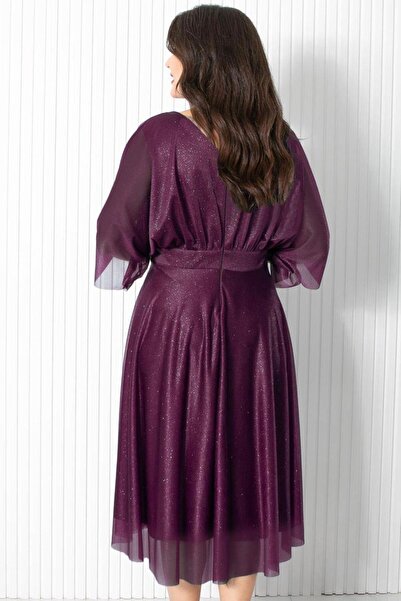 Fahima Βραδινό φόρεμα από τούλι Lurex Plum FHM902