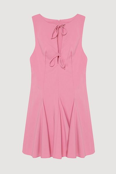 Quzu Bow Tie Flounced Mini Dress Pink