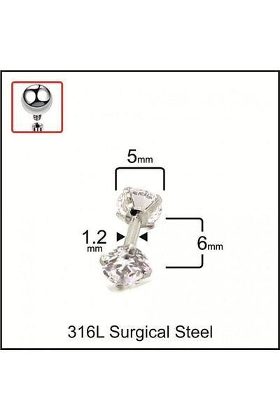 Rupen Kraft 316 L Surgical Steel Double Sided Zircon Stone Lip Helix Tragus Cartilage Piercing