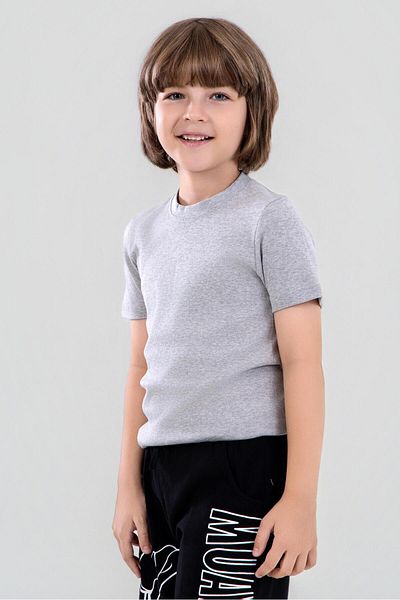 BAYKAR Boy's Cotton Crew Neck Flannel T-Shirt 3 Pack Gray Melange