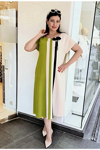 DE WHITES Plus Size Linen Dress with Garnish