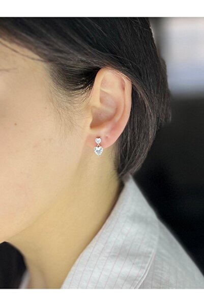 My Story Işıltılı Çift Kalpli Çivi Küpe